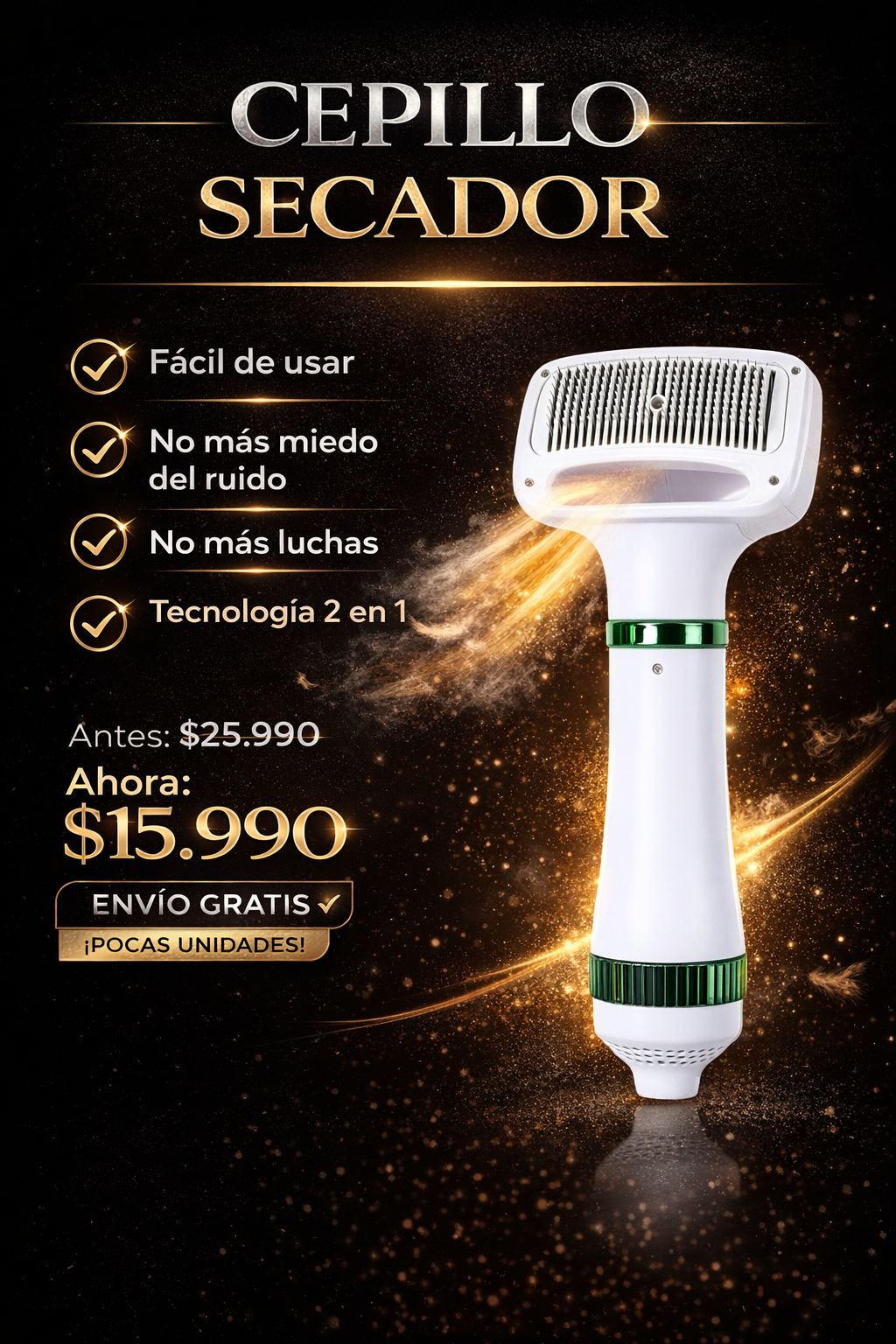 CEPILLO SECADOR PEINE  2 EN 1  MASCOTAS