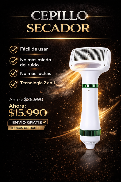 CEPILLO SECADOR PEINE  2 EN 1  MASCOTAS