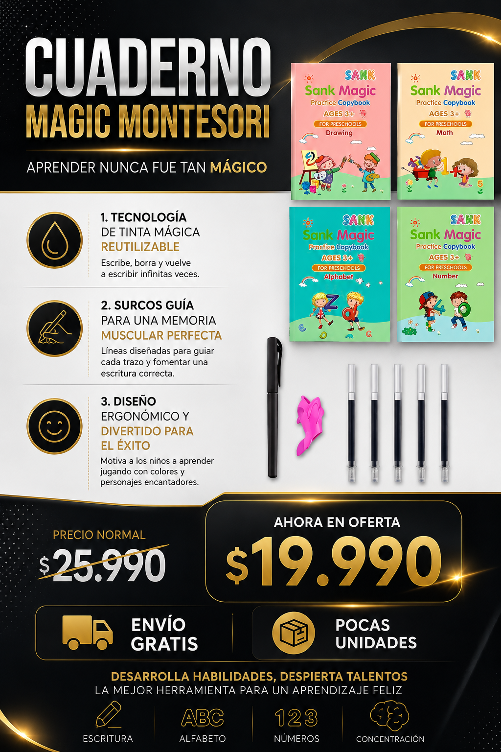 Set cuaderno magic caligrafia montessori
