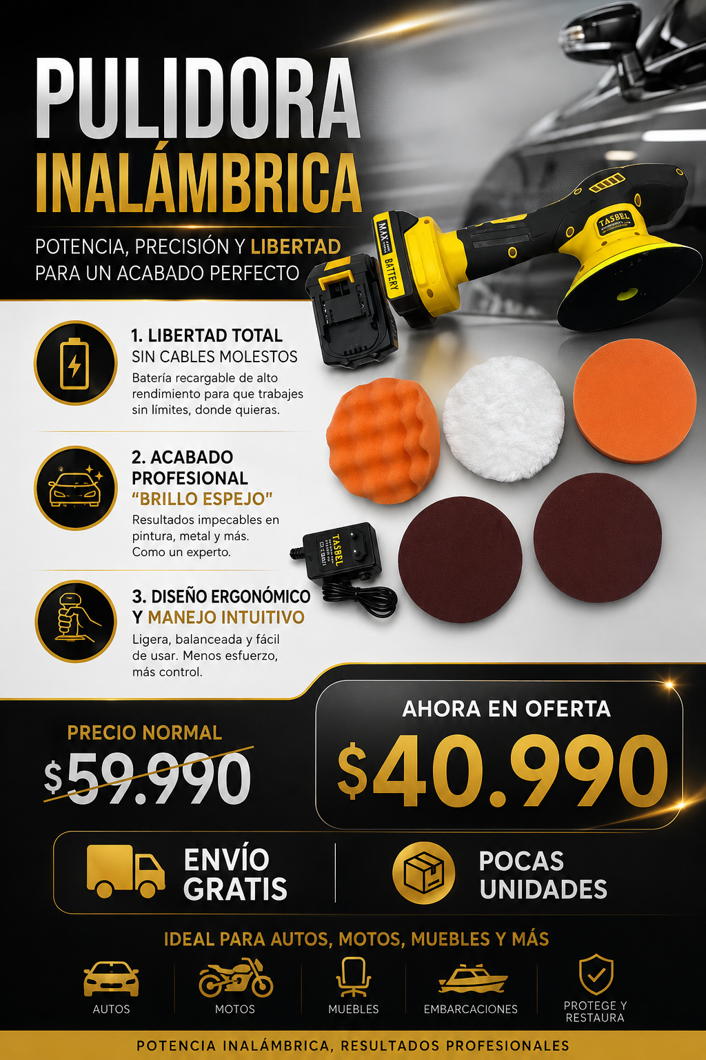 Pulidora Inalámbrica  + 2 Baterias