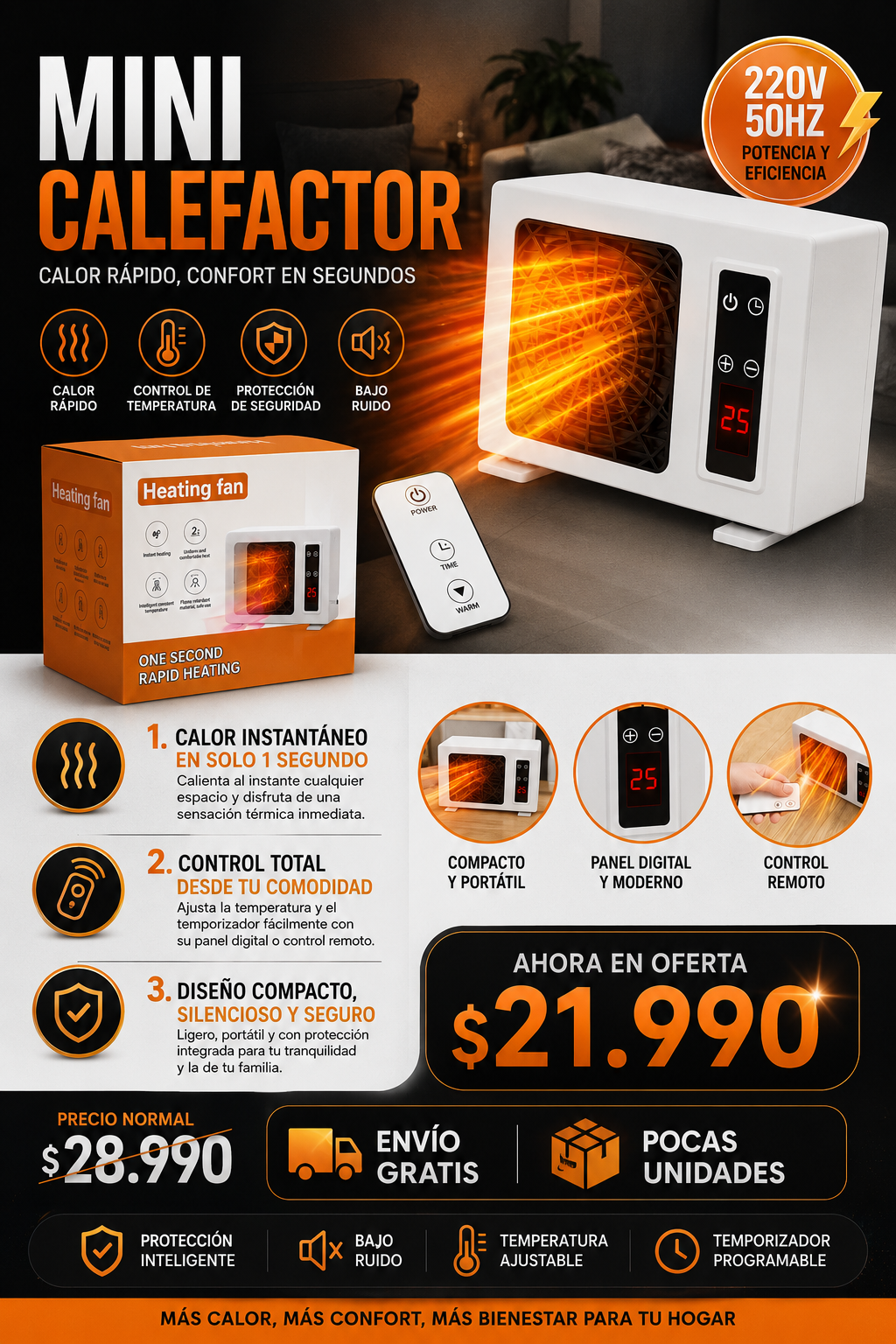 Mini Calefactor Eléctrico ZP-888 Portáti