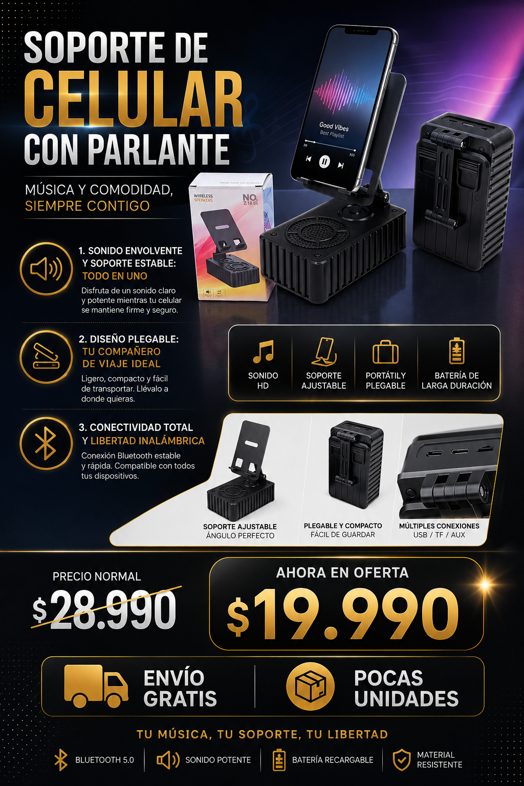 soporte celular con parlante