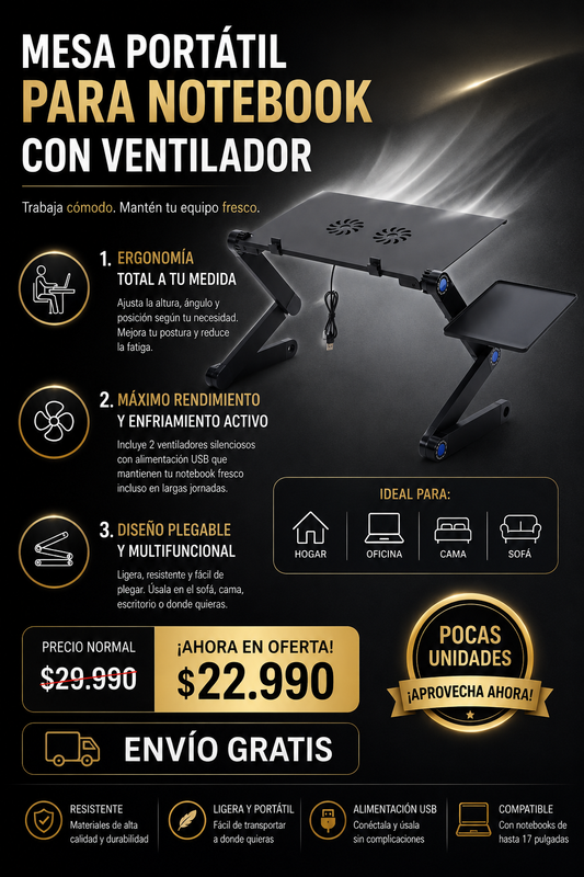 Mesa Portatil Notebook Doble Ventilador