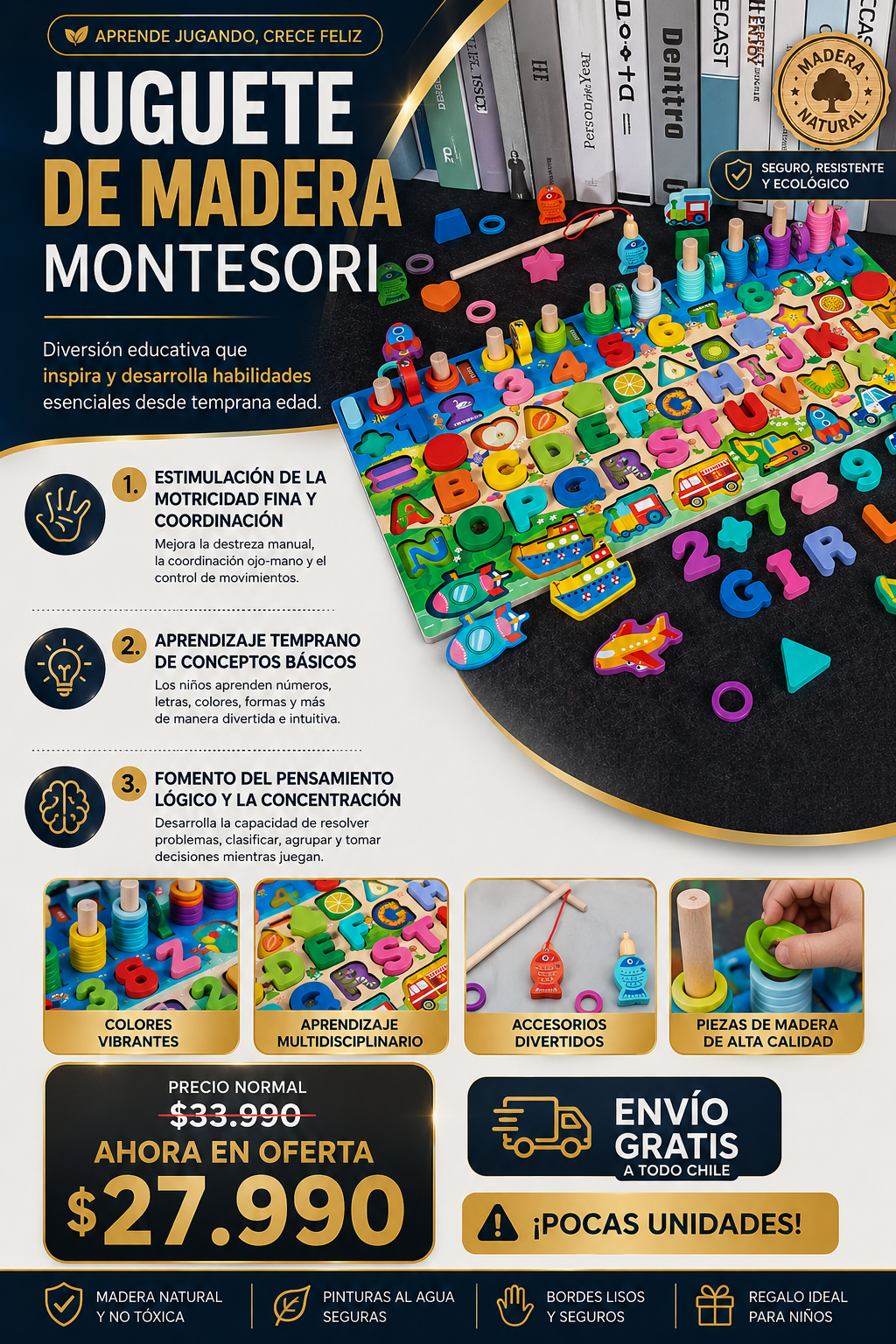 JUGUETE MADERA MONTESSORI MÁS DE 1OO PCS