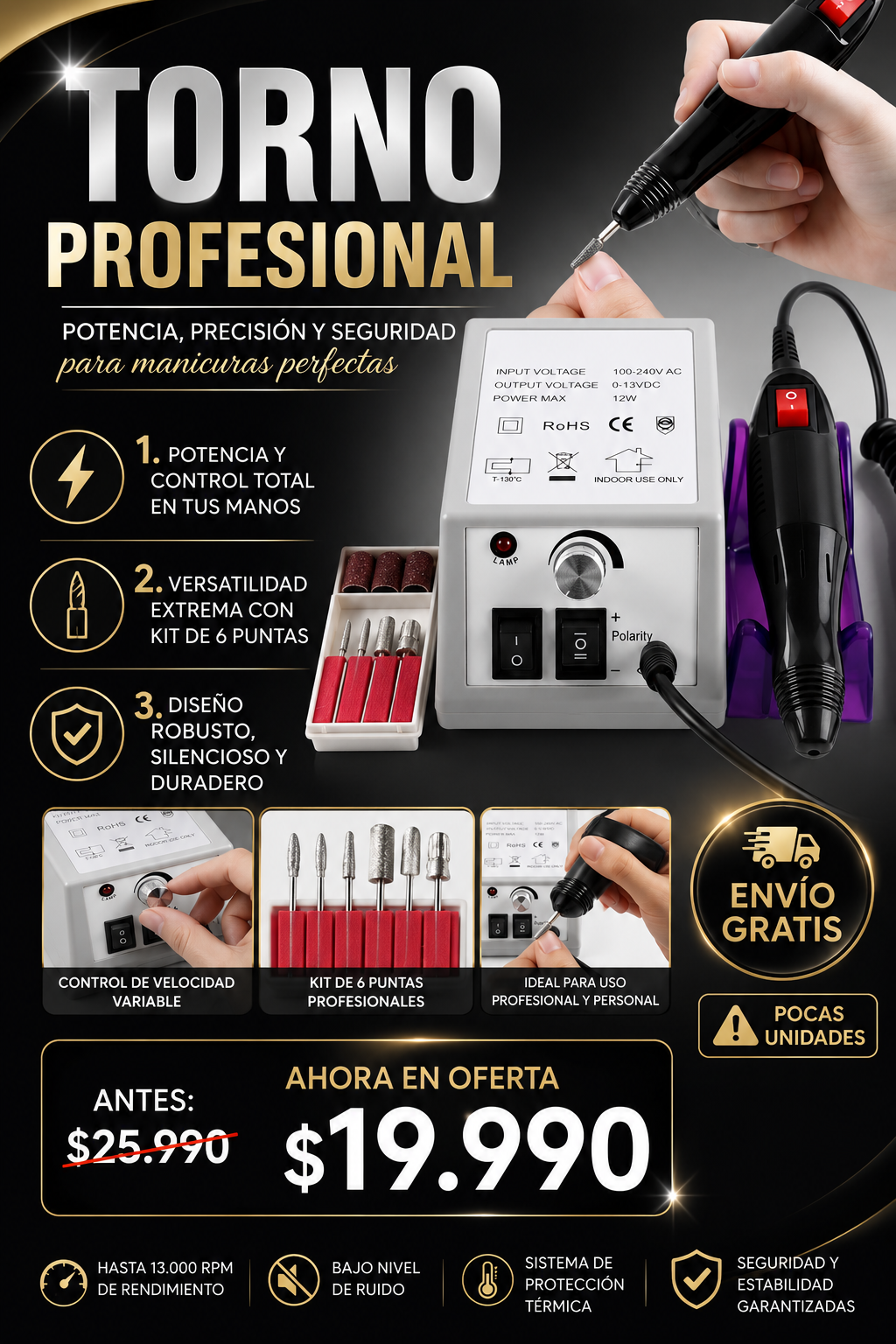 Torno Profesional para diseño de uñas
