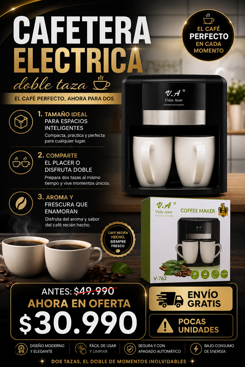 Cafetera Electrica Doble Taza