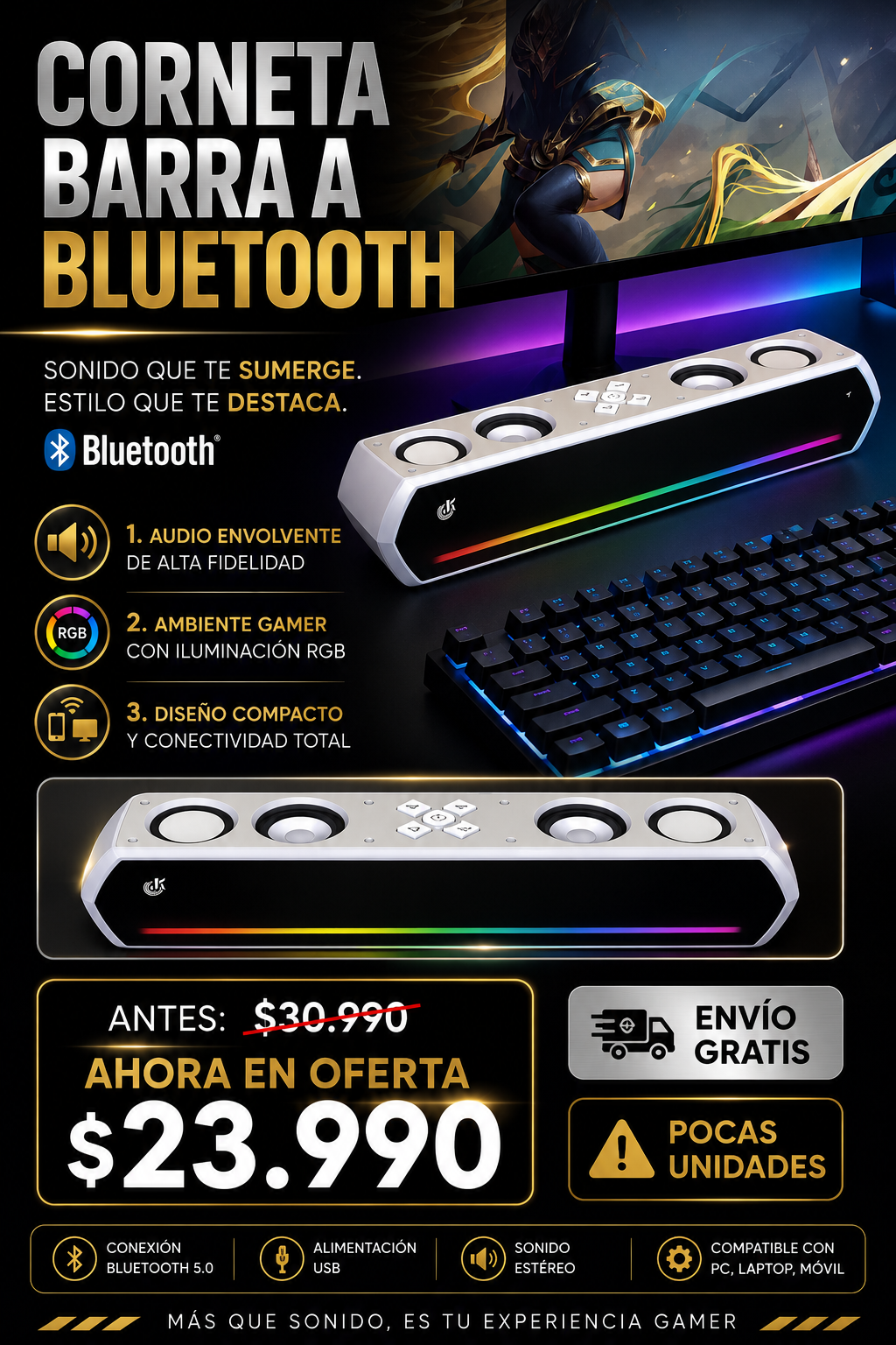 Corneta Barra Bluetooth Altavoz LED Rgb